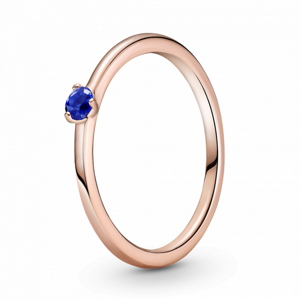 PANDORA pozlátený prsteň Solitér s modrým krištáľom 189259C04