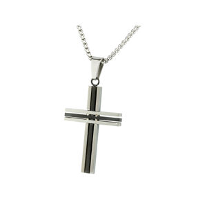 Linda's Jewelry Náhrdelník kríž Black & Steel chirurgická oceľ INH063